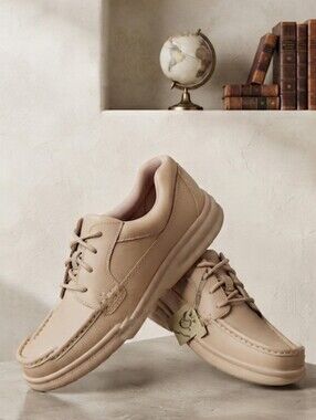 Hush Puppies Men's Gus Beige Leather Slip-On Style Zero G Lace-Up Loafers Size 7